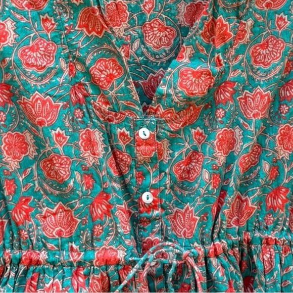 Turquoise Vines Amelia Sleeveless Shirt Dress with Cinch Waist Size Mediumm - Picture 10 of 16